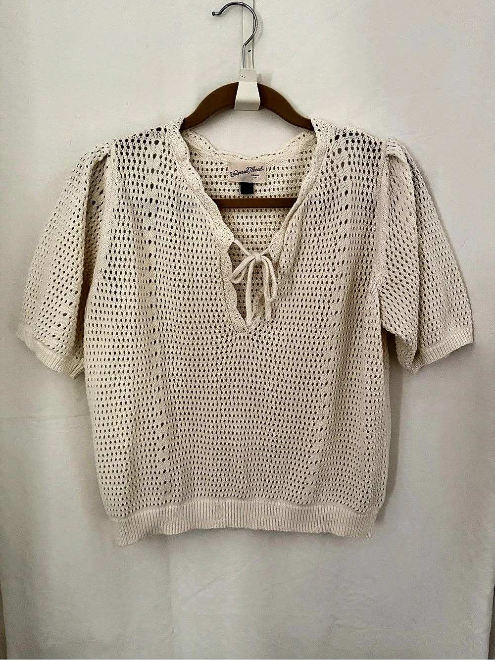 Universal Thread Cream Crochet Tie-Front Sweater